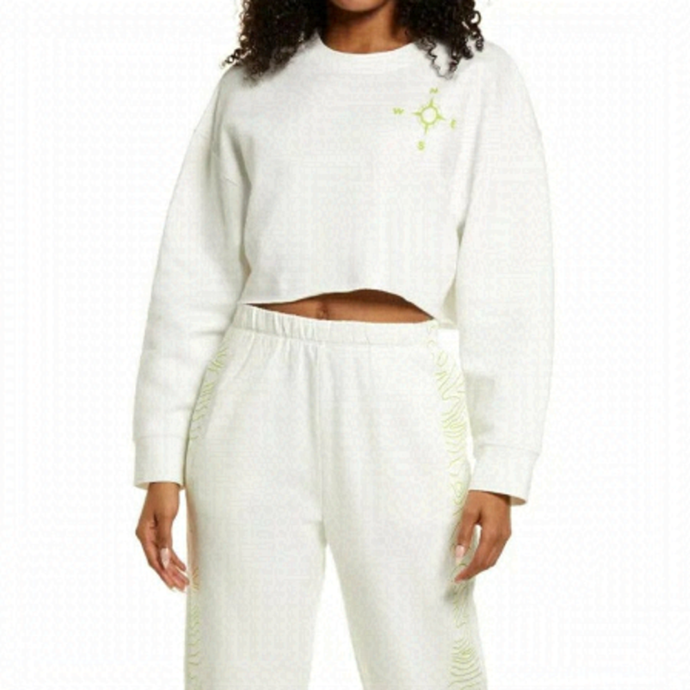 BP Bnwot Women Crewneck Cropped White Sz Medium Sweatshirt Organic Cotton